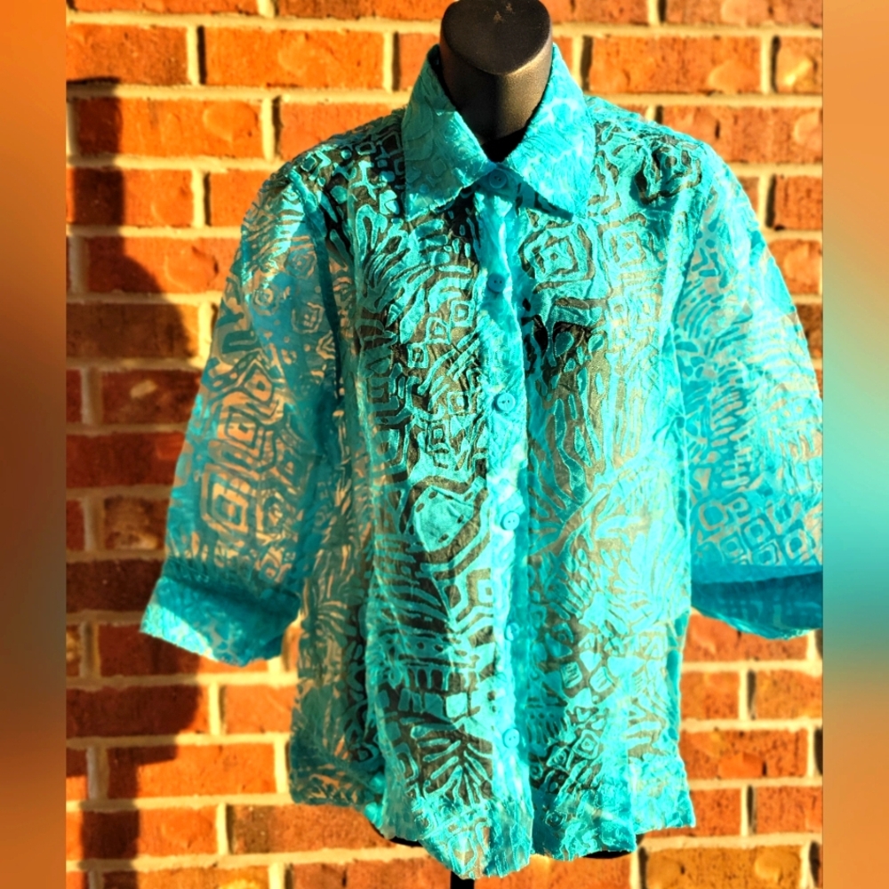 Ruby Rd. Aqua Sheer Blouse size 10